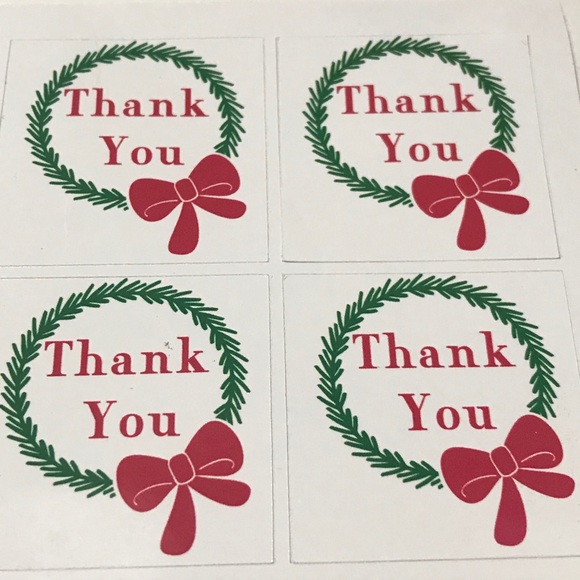 48ct Christmas wreath square thank you stickers - Picture 3 of 4